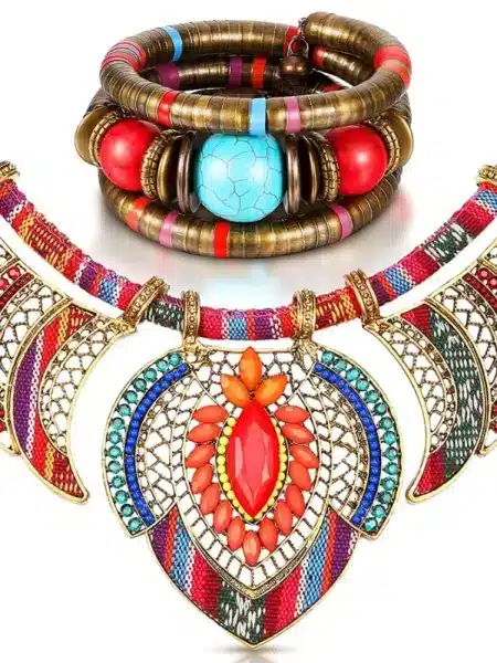 Necklace and Bracelet Set with Colorful Design for Women