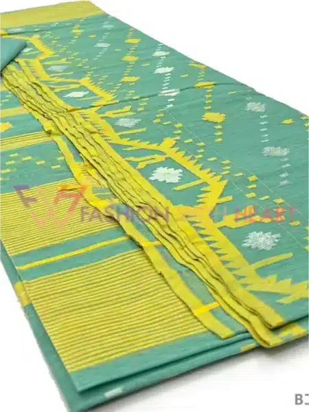 Deshi jamdani traditional succulent green saree with multicolor design