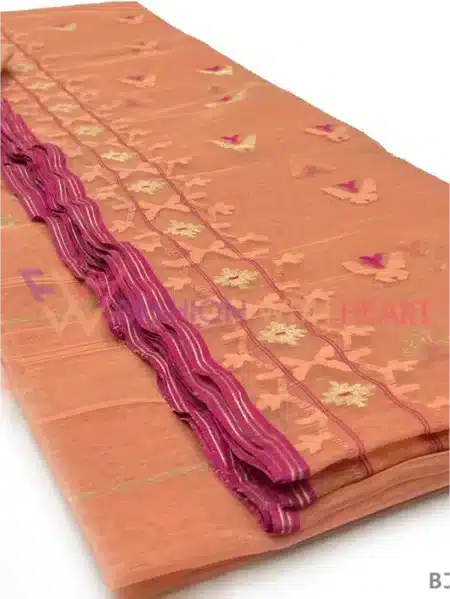 Exclusive Handloom Jamdani Saree Creamy Peach With Multicolor Design