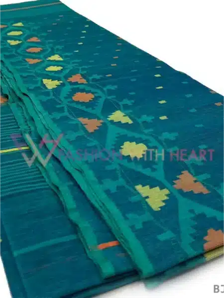 Exclusive Jamdani Saree Blue Palisade With Multicolor Design