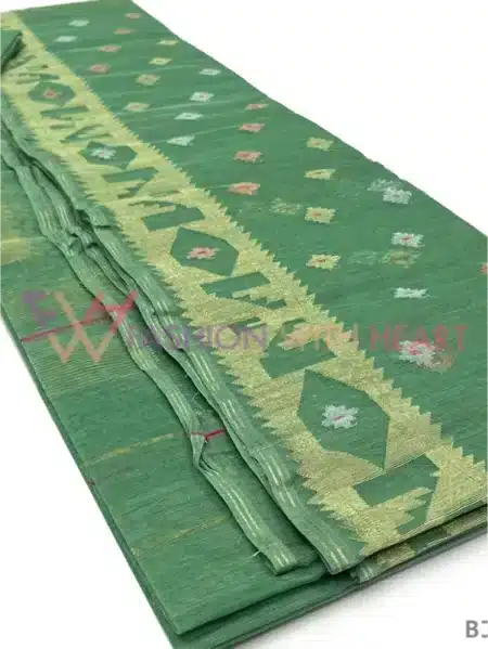 Exclusive Original Handloom Jamdani saree Slate Green with Multicolor