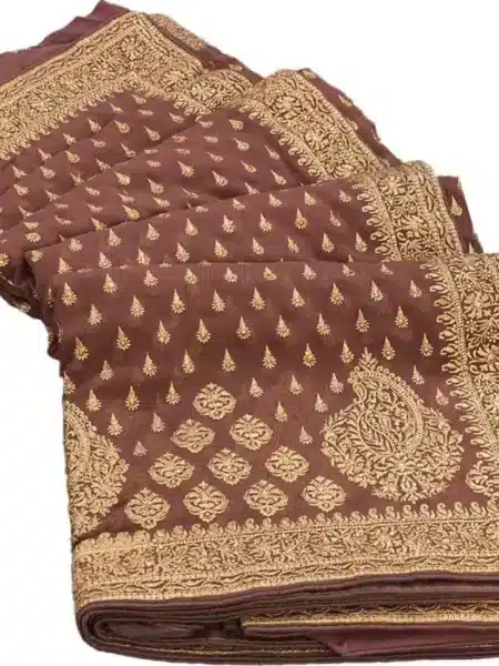 Elegant heavy border soft shimmer georgette saree party wear womens