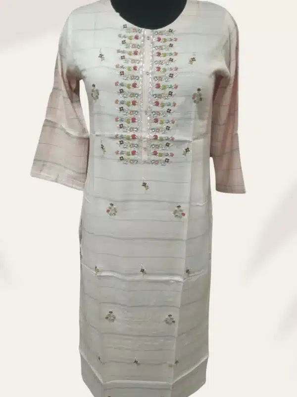 Round Neck Beautiful Kurta with Multicolor Embroidery Work