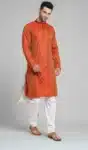 Men_s Green Silk Blend Jacquard Kurta Set Paisley Design Ethnic Wear with White Churidar – AP030425 – 1 (2)