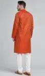 Men_s Green Silk Blend Jacquard Kurta Set Paisley Design Ethnic Wear with White Churidar – AP030425 – 1 (2)
